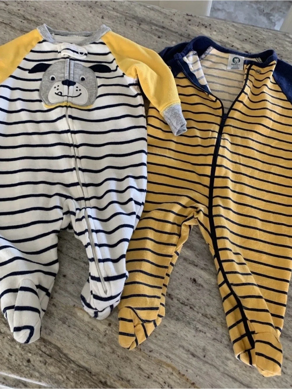 Carter's Yellow & Navy Striped Baby Footed One-Pieces (2)